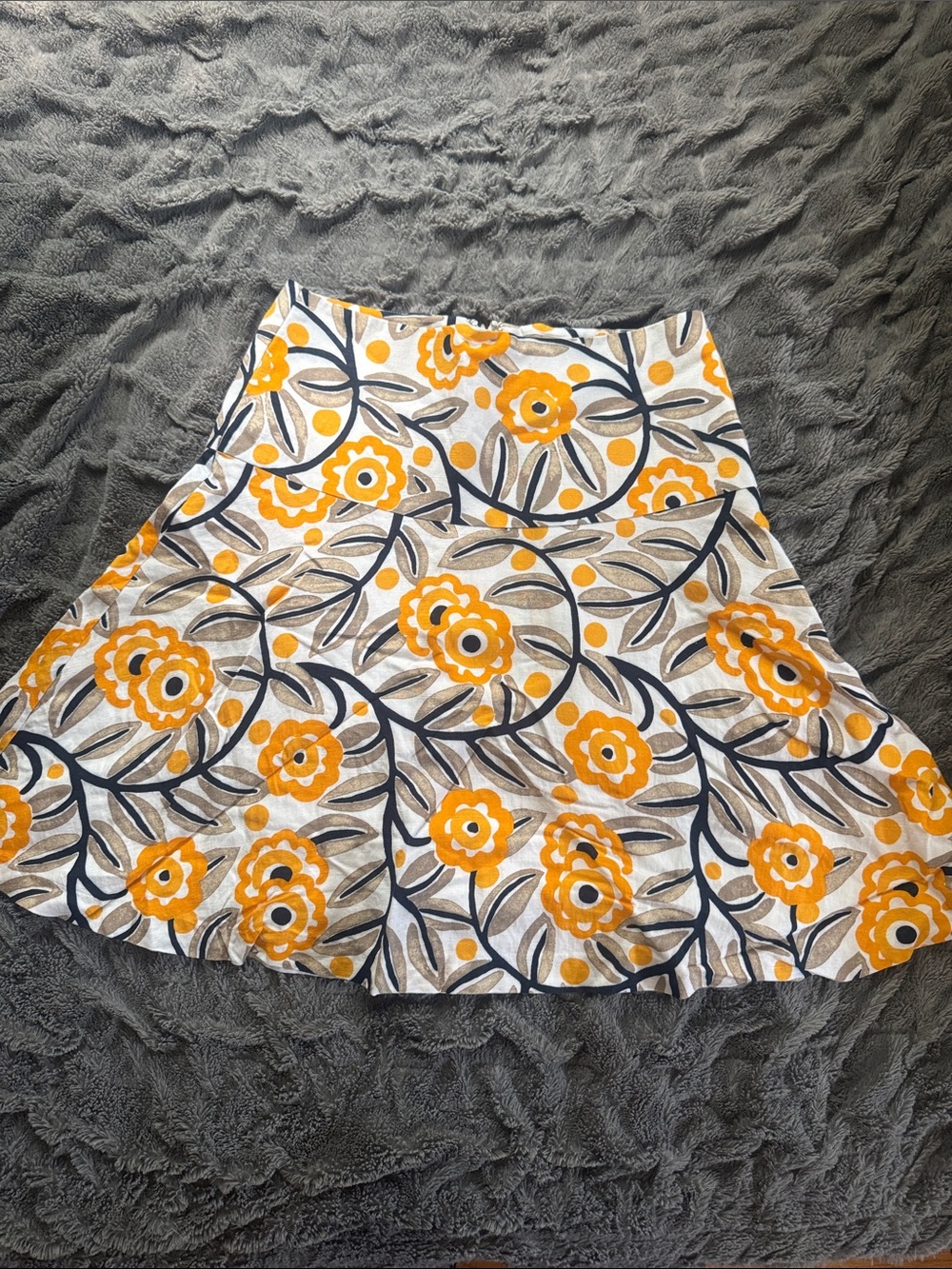 Ann Taylor Factory Yellow Floral A-Line Skirt with Navy Accents